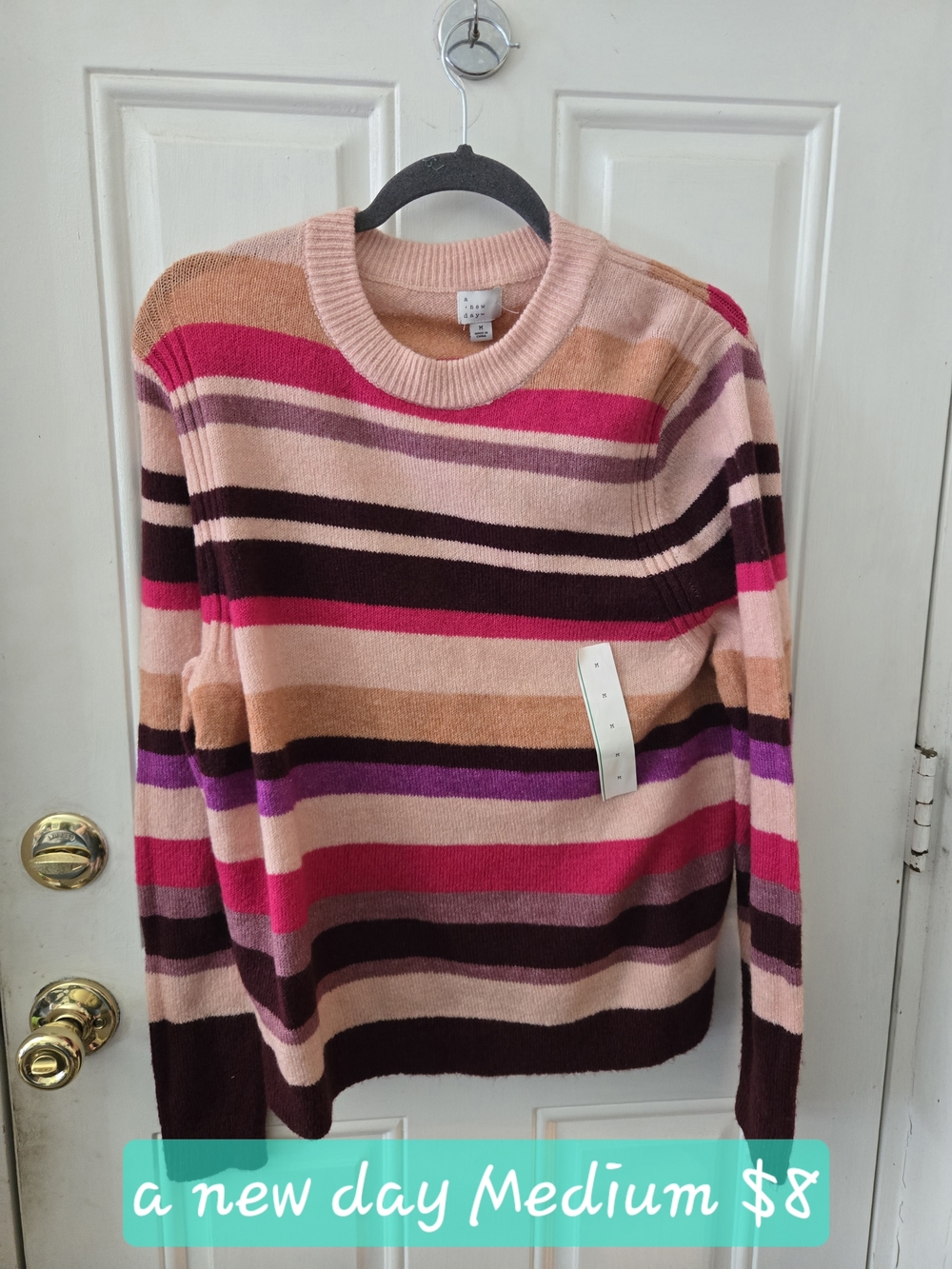 a new day Pink Multistripe Crewneck Sweater